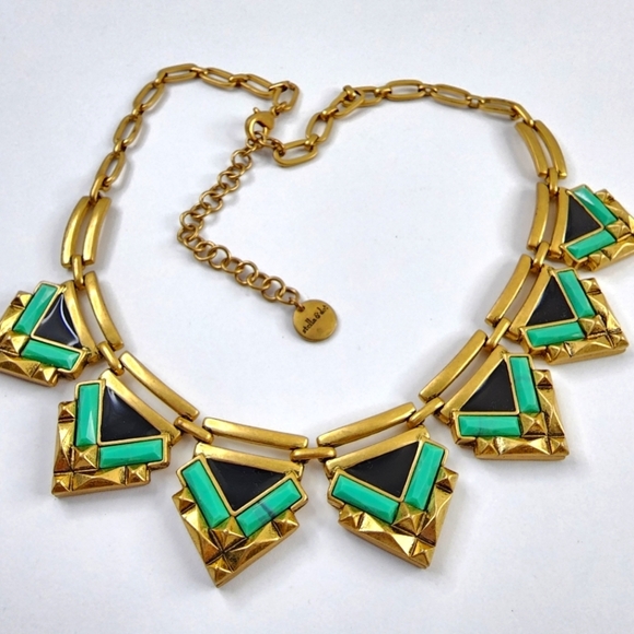 Stella + Dot statement necklace green black art deco - Picture 4 of 10